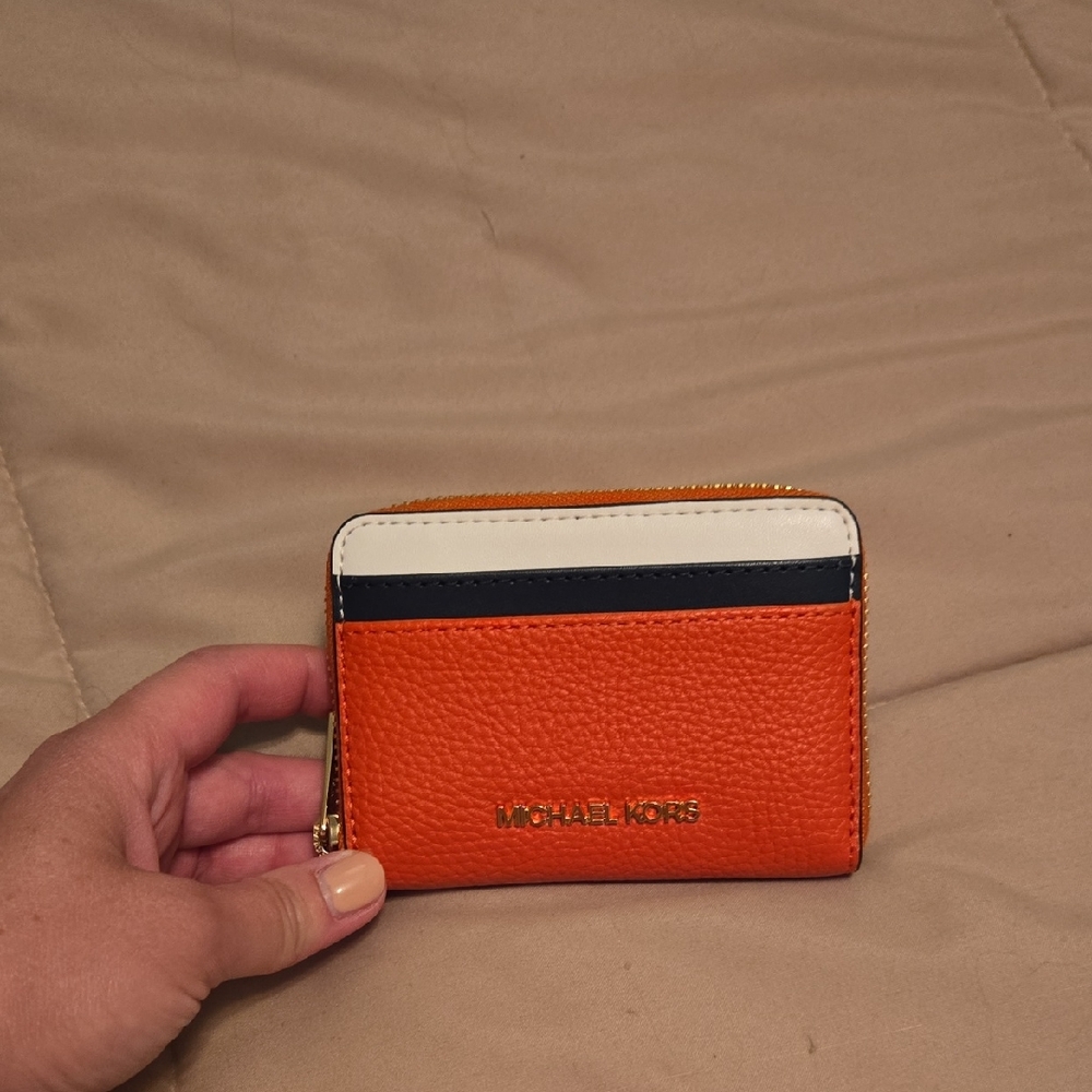 NWOT Michael Kors Orange, White, and Dark Blue Card Holder